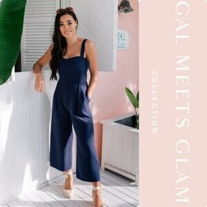 Gal Meets Glam Jumpsuit Nicole Navy Blue Size 8